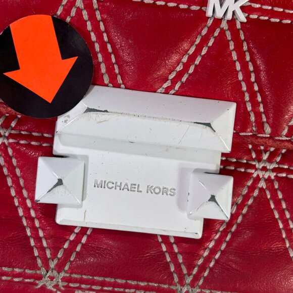 Michael Kors Sloan Quilted Stud red leather white Clutch Shoulder bag chain link - Picture 13 of 13